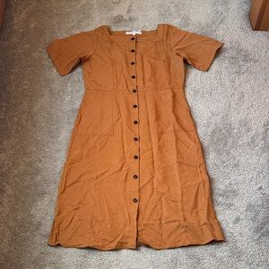 The Main Street Exchange Burnt Orange Bronwyn Tencel Button Front Dress SIZE L